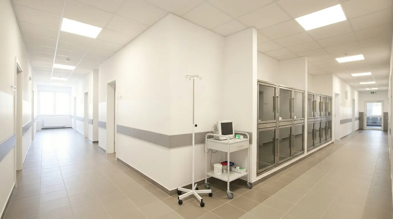 Korytarz szpitalny ze stanowiskami hospitalizacji